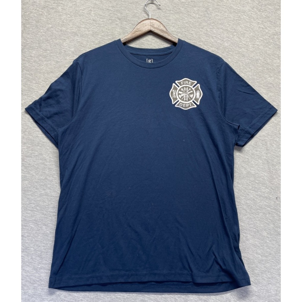 George T Shirt Mens Medium (38-40) Navy Blue Graphic Print Logo Fire Dept Emblem